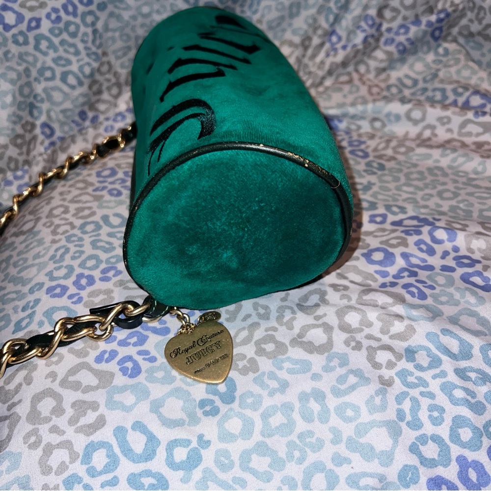 Vintage Green Juicy Couture Purse Handbag Barrel Bag Shoulder Bag Velour Y2K - Picture 4 of 8
